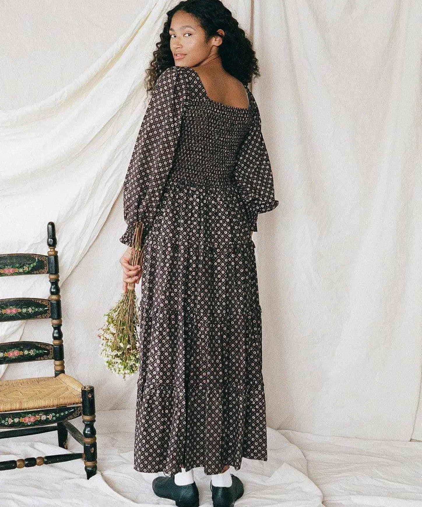 Dresses^Christy Dawn The Emerson Dress Noir Petunia Dot (Block Printed)