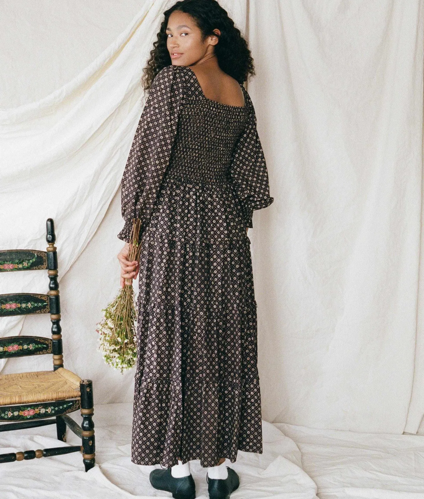 Dresses^Christy Dawn The Emerson Dress Noir Petunia Dot (Block Printed)